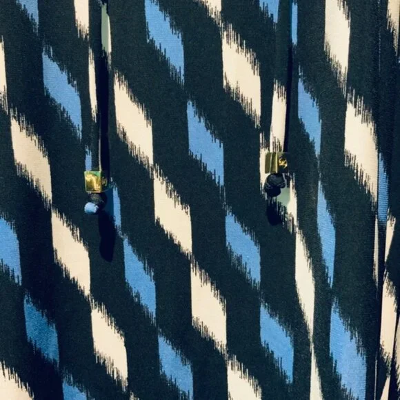 MICHAEL KORS Blue White & Black Lace-Up V Neck Border Print Tunic ( SMALL ) NWT - Picture 3 of 6